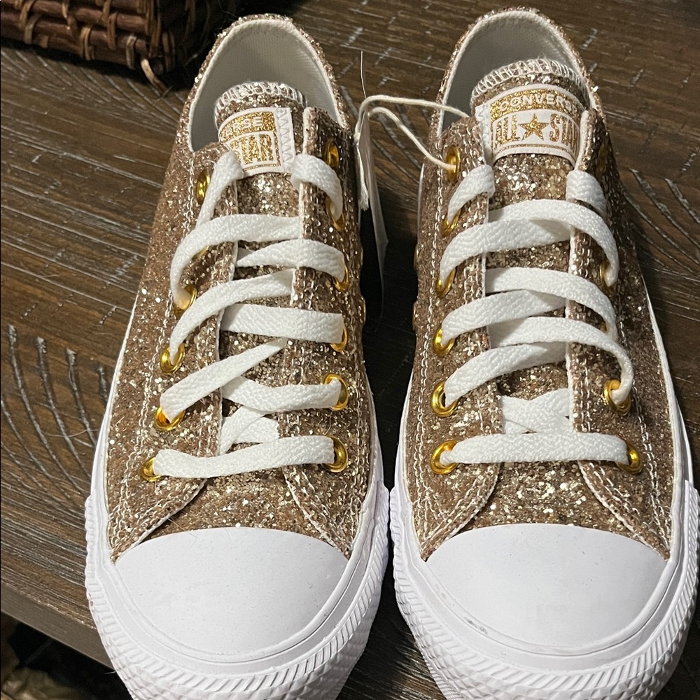 NWT Converse Glitter Low Top Sneakers - Gold and White
